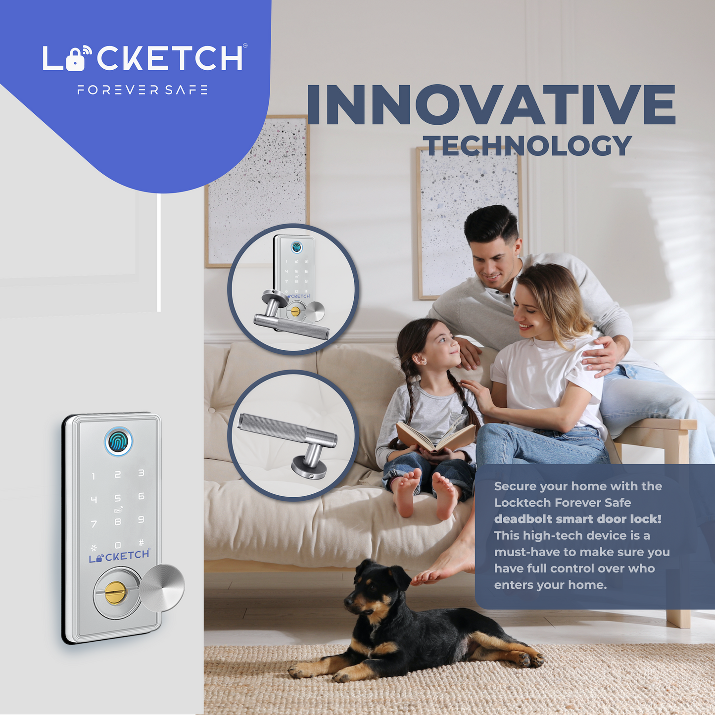 Locketch Deadbolt Smart Door Lock – 4-In-1 Keyless Smart Door Lock with Door Handle – Direct Fit Installation – Wi-Fi Connection